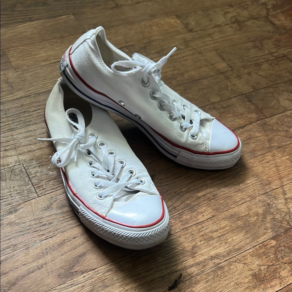 White Canvas Sneakers with Red Trim